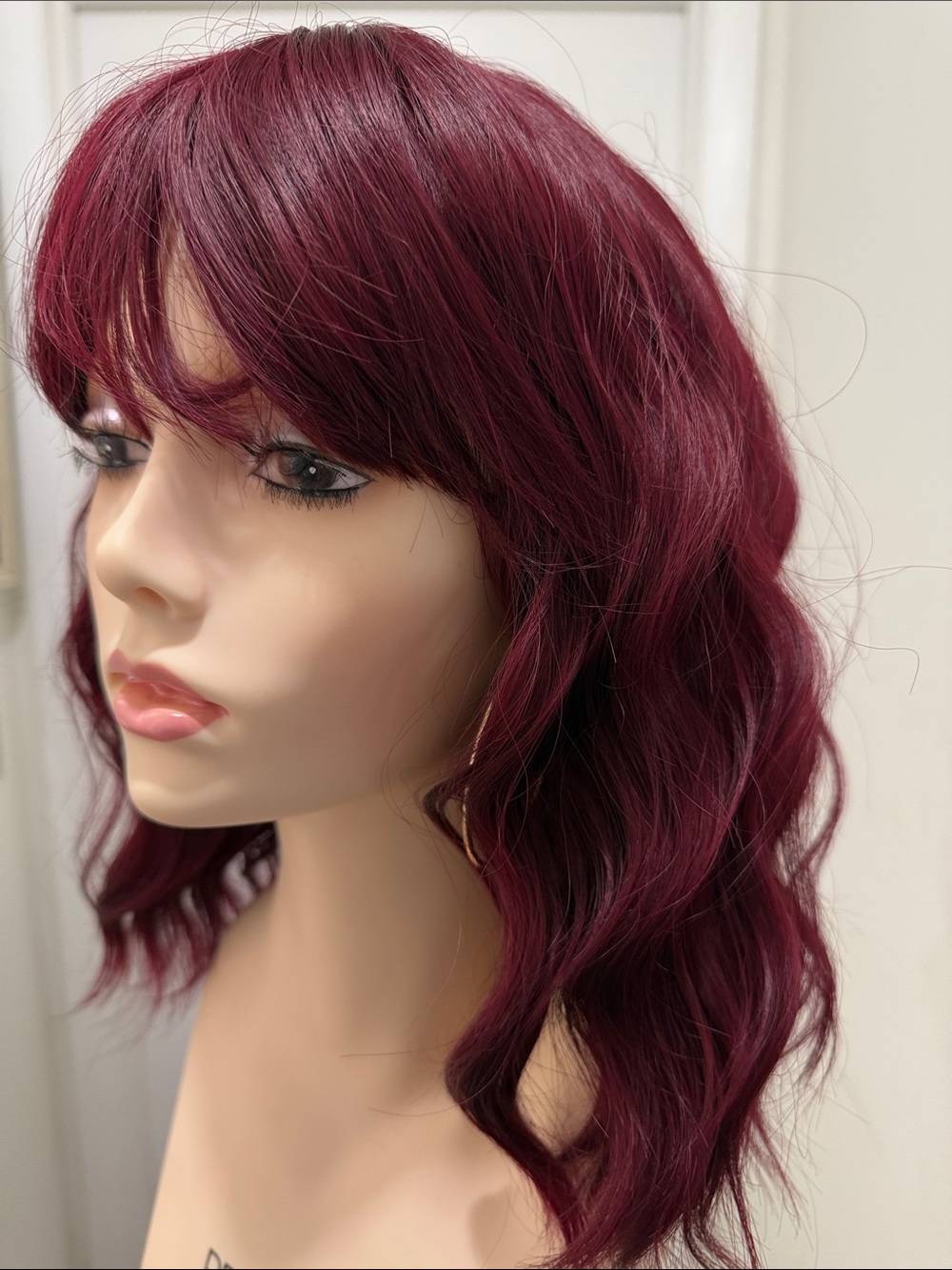 HAiR, 14” Wavy Bob, Center Part with Bangs, Burgundy/Wine/Dark Red